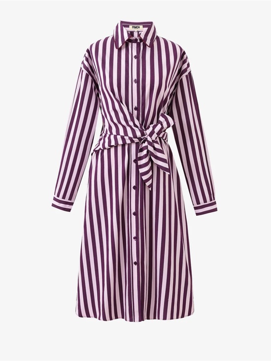 FRNCH Dresses & Skirts - FRNCH Audry Striped Button-Front Dress Bow Tie Pink Purple Large NWT 100% Cotton